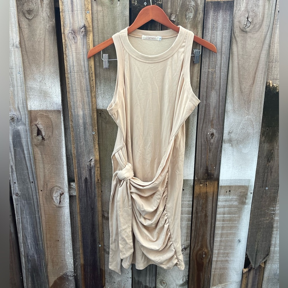 XL Side Tie Knot Dress - Natural, Light beige, Tan